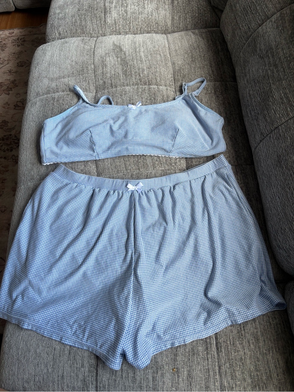 ZAFUL Light Blue Gingham Swin Set - Bralette & Shorts w/Pickets 2xL